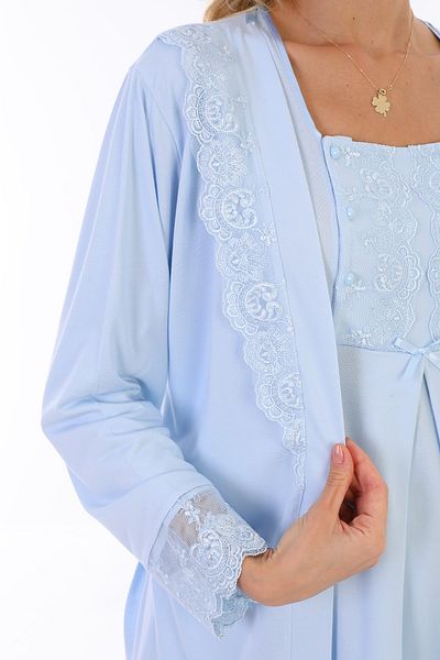 lohusahamile Set de pijamale de maternitate pentru alăptare albastru cu halat 3044