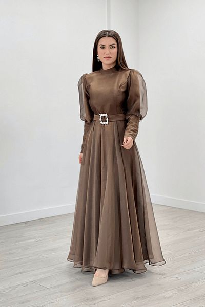 giyimmasalı Βραδινό Φόρεμα από ύφασμα Organza Crepe - Καφέ