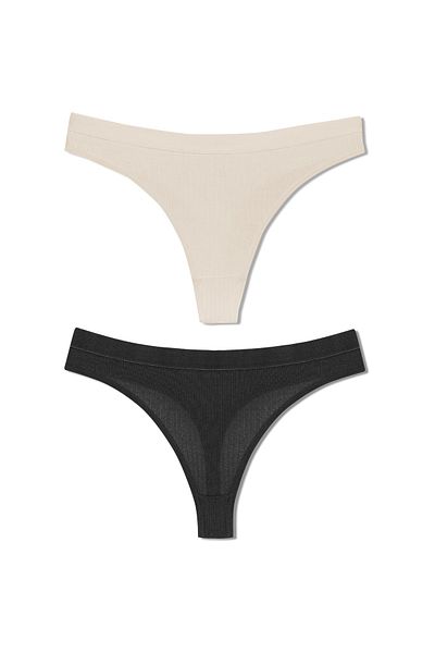 HNX Set of 2 Corded Cotton Women's Thong Panties