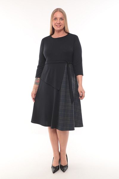 Element's Women's Navy Blue Two-Color and Belt Detailed Dress