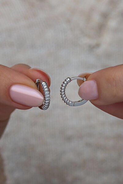 Nereze 925 Ayar Gümüş 10 Mm Rodyumlu Taşsız Desenli Halka Küpe