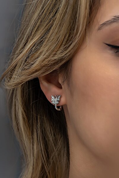 Nereze 925 Ayar Gümüş Rodyumlu Zirkon Taşlı Kelebek Küpe