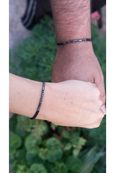 Atolye Ferda Hematite Natural Stone Morse Code Bracelet Couple Bracelet Lover Bracelet Gift