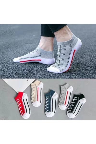 5'li Unisex Desenli Renkli Kısa Patik Bilek Çorap