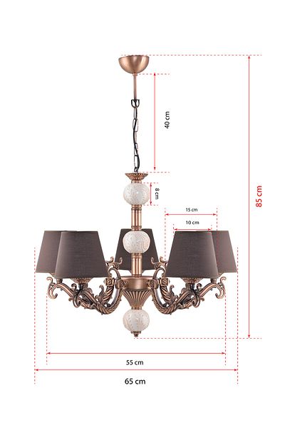 DEDE Five-Armed Zamak Chandelier with Copper Cream Tiles and Brown Hat