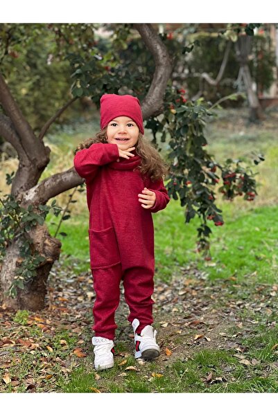 Ares Kids Fashion Unisex Jumpsuit with Beanie Neck Collar Red for Children and Babies