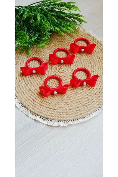 CWolf Red Stoned Bow 6-Piece Napkin Ring Ring
