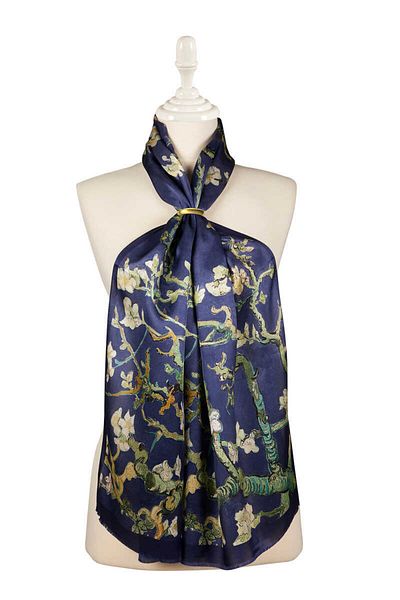 Bursa İpek Navy Blue Almond Flower Silk Scarf