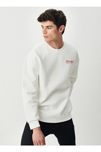 Riders by Lee Bisiklet Yaka Loose Fit Ekru Erkek Sweatshirt L222664-104