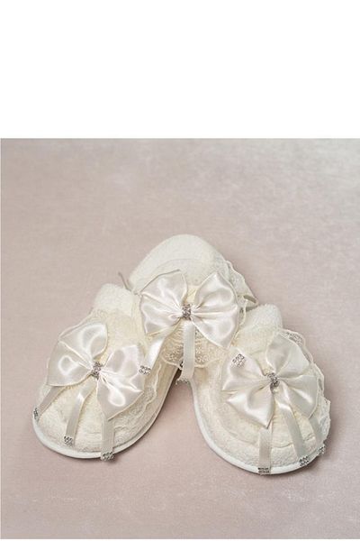Mecit Pijama Set coroană papuci cu fundă Ecru Mecit 312