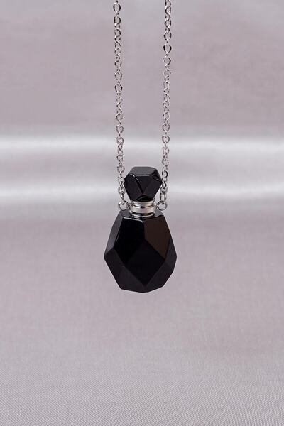 Dünya Doğal Taş Obsidian Stone Perfume Bottle Necklace