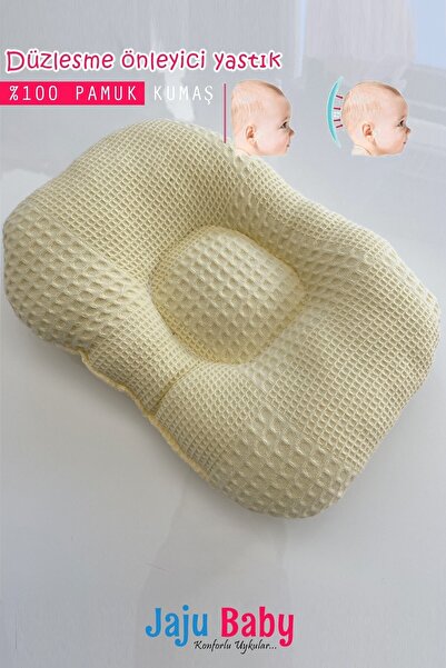 Jaju Baby وسادة رأس مسطحة من قماش الوافل الأصفر للوقاية من متلازمة الرأس المس...
