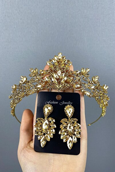 Bride Aksesuar Dünyası Set de coroană de mireasă și cercei subțiri model Elis...