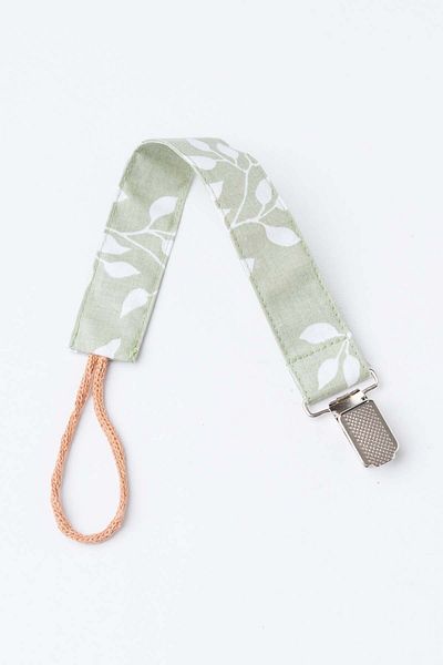 MyVera Green Leaf Pacifier Strap - Fabric Cotton Laced Pacifier Chain - Pacifier Holder