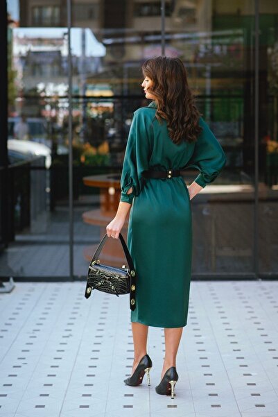 Moda Mix Avcılar Dámské dvouřadé šaty ze saténové tkaniny