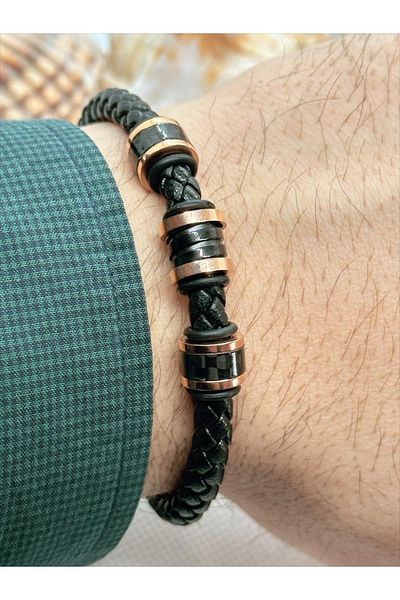 Daniel Klein Men's Rose Deaty Leather Bracelet