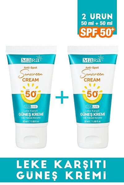 Mara Spf 50+ Leke Karşıtı Yüz Güneş Kremi Tüm Cilt Tipleri İçin 50 ml 2 Adet
