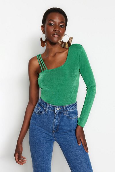 Trendyol Collection Grüner Strick-Body mit Druckknöpfen TPRSS23BD00008