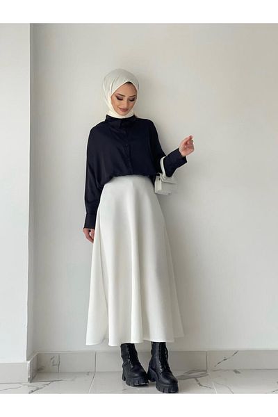 CNG MODA Hijab Scuba Flared Skirt White