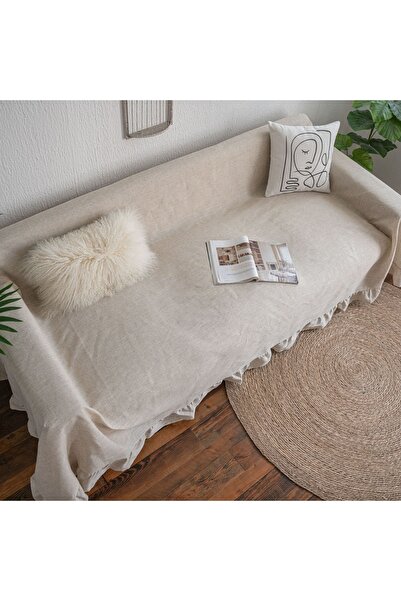 Perdeplus Natural Linen Sofa Cover Sofa Shawl Bedspread