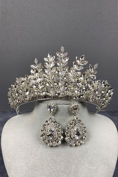 Hobigram Set de coroană de mireasă și cercei cu piatră de picătură din argint Sezen Model 3D Henna – Coroană, piatră de cristal – Coroană