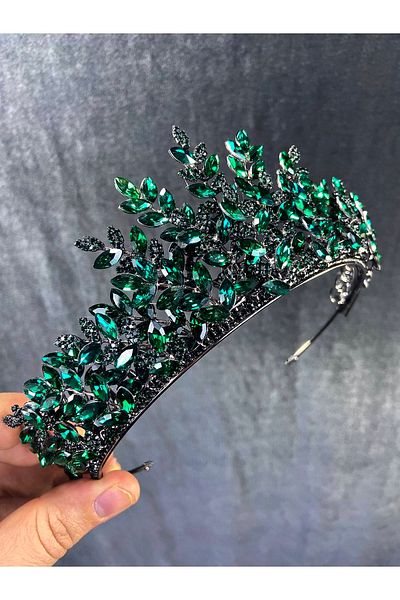 Hobigram Green Sezen Model 3D Henna și Coroana de Mireasă – Coroană, Piatră de Cristal, Model Elegant, Coroană de Mireasă – Coroană
