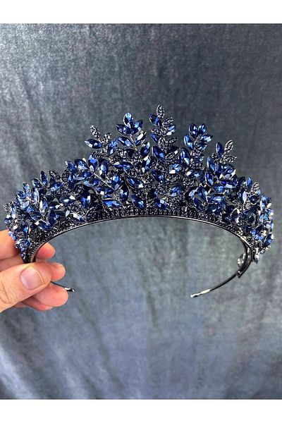 Hobigram Model Sezen bleumarin 3D Henna și Coroana de mireasă – Coroană, Piatră de cristal, Model elegant, Coroana de mireasă – Coroană