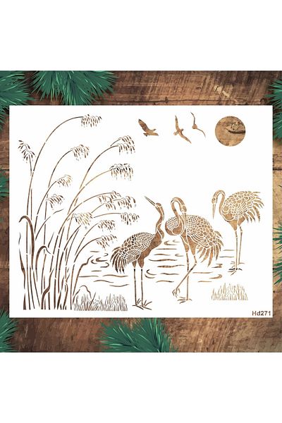 STENCİLTASARIM Stencil Design Hd271 Storks - Decorative Wall, Item, Tiles, Fabric Painting Templates 80x100cm