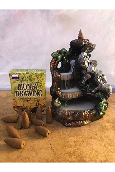 Hilalnur Hediyelik Fil Figürlü Şelale Geri Akış Tütsülük 10 Adet Money Drawın...
