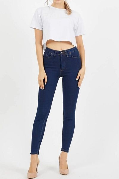 Trn JNS Pantaloni de damă Sandra, albastru închis, extra comozi, skinny, skinny