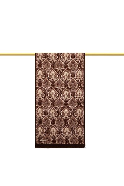 Bursa İpek Bitter Brown Damask Pattern Silk Scarf