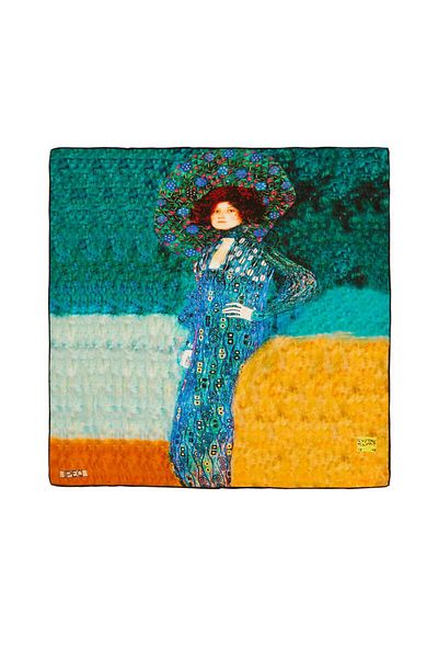 Bursa İpek Water Green Emile Flöge Pattern Silk Handkerchief