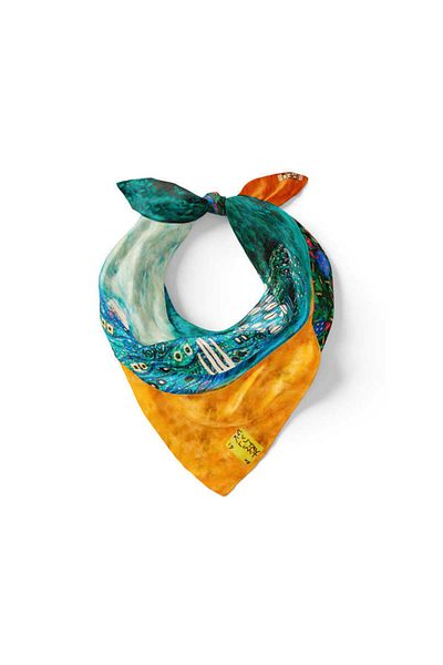Bursa İpek Water Green Emile Flöge Pattern Silk Handkerchief