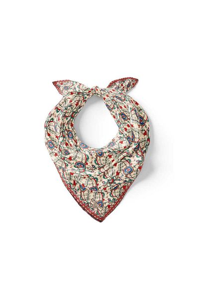 Bursa İpek Ecru Navy Blue Ivy Tulip Pattern Silk Handkerchief