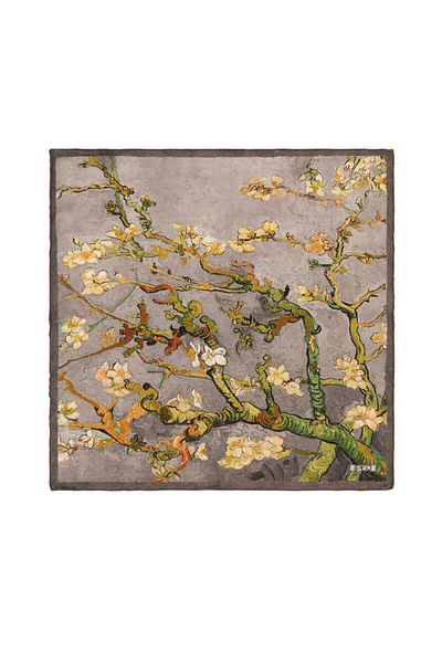 Bursa İpek Gray Almond Blossom Silk Handkerchief
