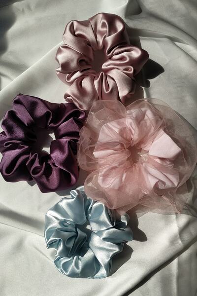 TOKALİLYA Kadın Saten Saç Lastik Toka Seti Simit Scrunchie