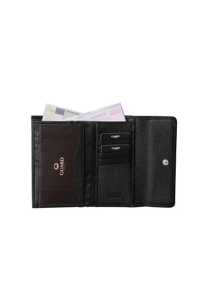 GUARD Black Snap Fastener Genuine Leather Wallet 2220