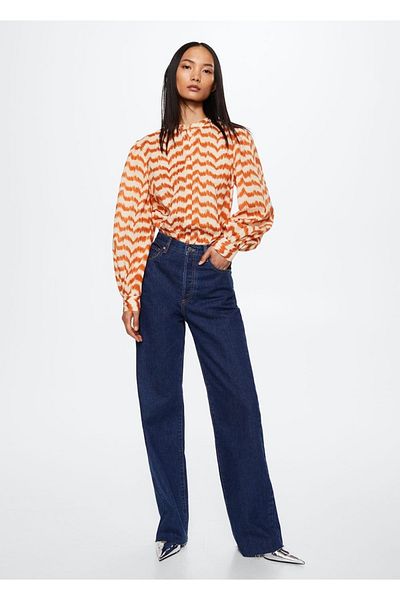 MANGO Woman Gemusterte Baumwollbluse
