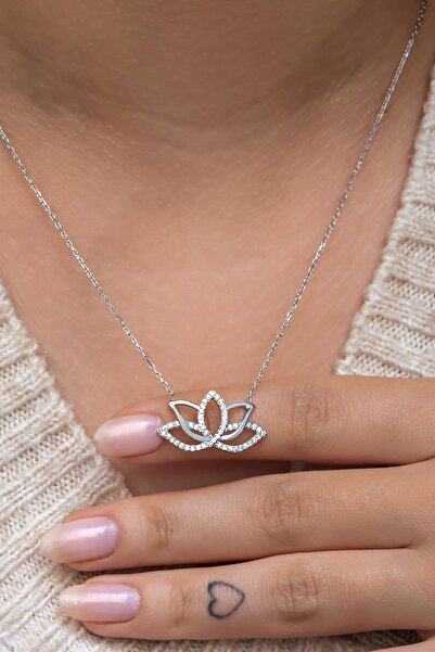 Nereze 925 Ayar Gümüş Rodyumlu Lotus Çiçeği Kolye