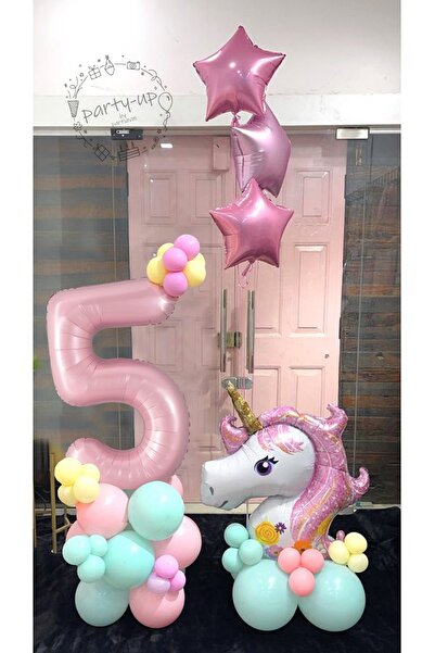 PARTİAVM Unicorn Balon Seti Pembe Rakam Balonlu Unicorn Temalı Doğum Günü Kar...
