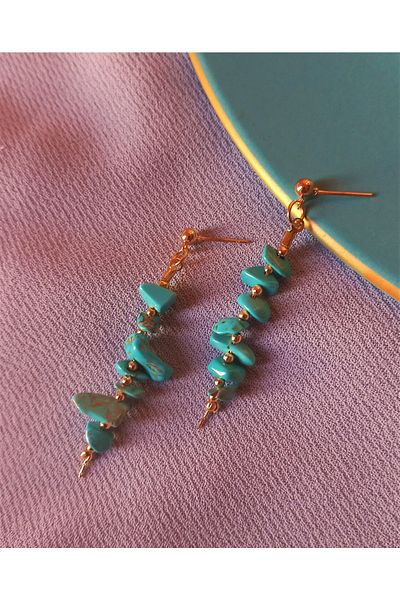 dela otantik Authentic Ethnic Bohemian Long Dangle Women's Earrings with Natural Turquoise Stones.Handmade Jewelry Gift Jewelry