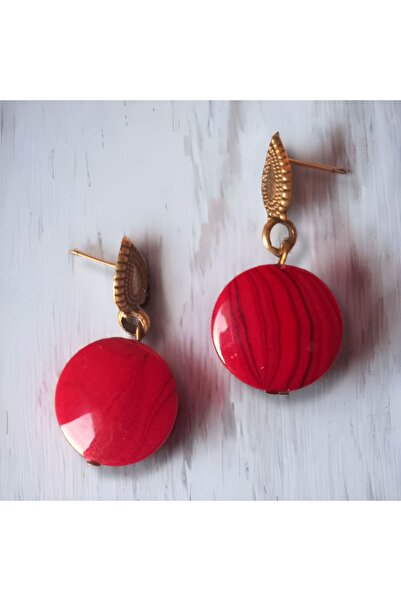 dela otantik Kırmızı Renk Taşlı Otantik Bohem Sallantılı Kadın Küpe . El Yapımı Bijuteri Hediye Takı