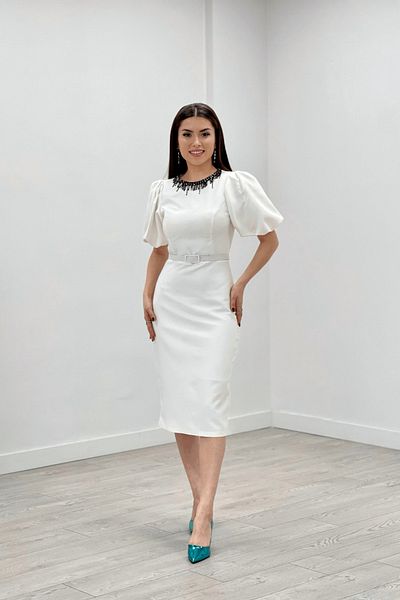 giyimmasalı Rochie de seara creion decoltata spate din stofa Atlas - alba