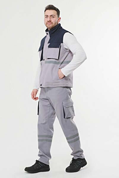 Uniprom Iş Yeleği Astarlı Kışlık 7-7 Kumaş 5 Cepli Gri Erkek