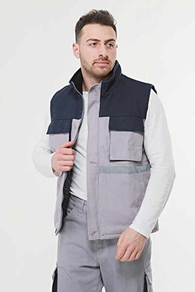 Uniprom Iş Yeleği Astarlı Kışlık 7-7 Kumaş 5 Cepli Gri Erkek