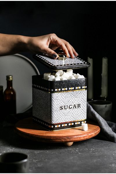 EVLE Er023-6d Mosaic Sugar Patterned Square Metal Storage Container 12x12 Cm