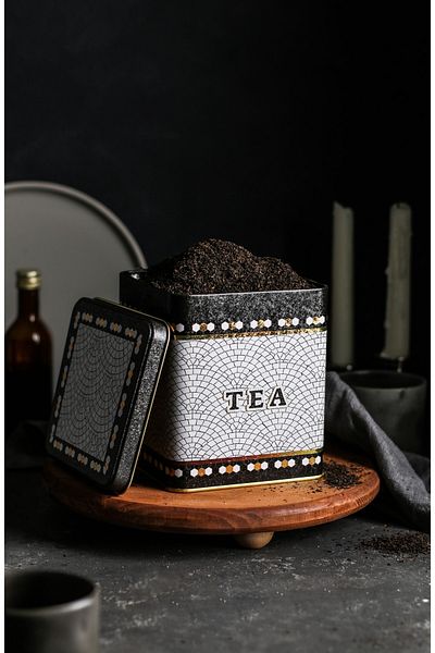 EVLE Er024-5d Mosaic Tea Patterned Square Metal Storage Container 12x12 Cm