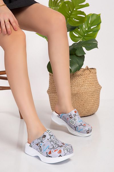 Nur Ortopedi Gray First Aid Patterned Classic Model Orthopedic Sabo Doctor Nurse Hospital Slippers