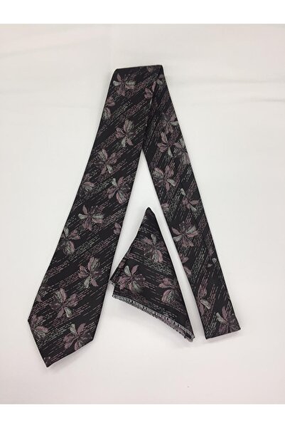 GİORGİ CORN Pembe Çiçekli Siyah Kravat