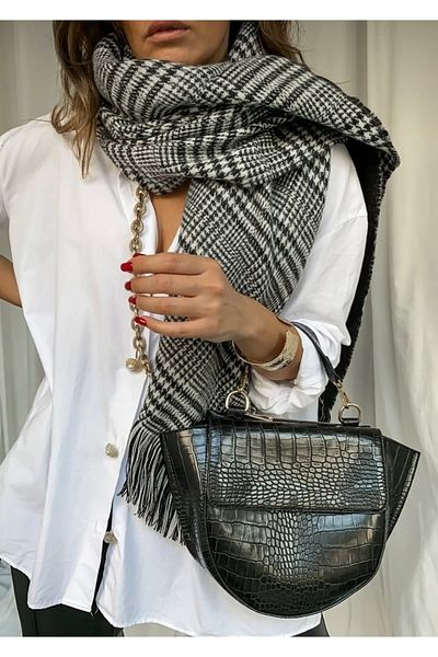 MSASTYLE Eșarfă în carouri gri închis cu textura moale pe două fețe